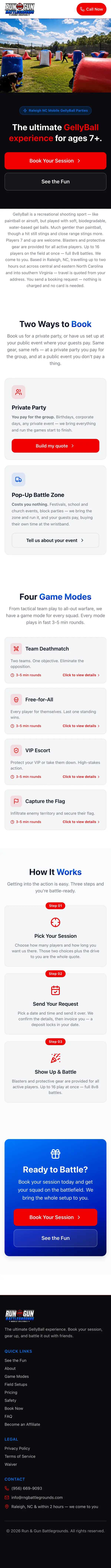 The Run & Gun Battlegrounds home page on a phone